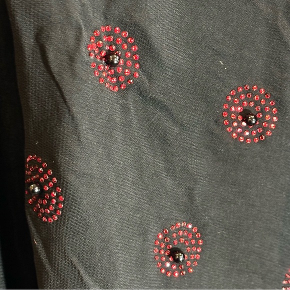 JESSICA MCCLINTOCK Red Rhinestone Circles Round Black Beads Beach Coverup Kimono - Picture 2 of 9